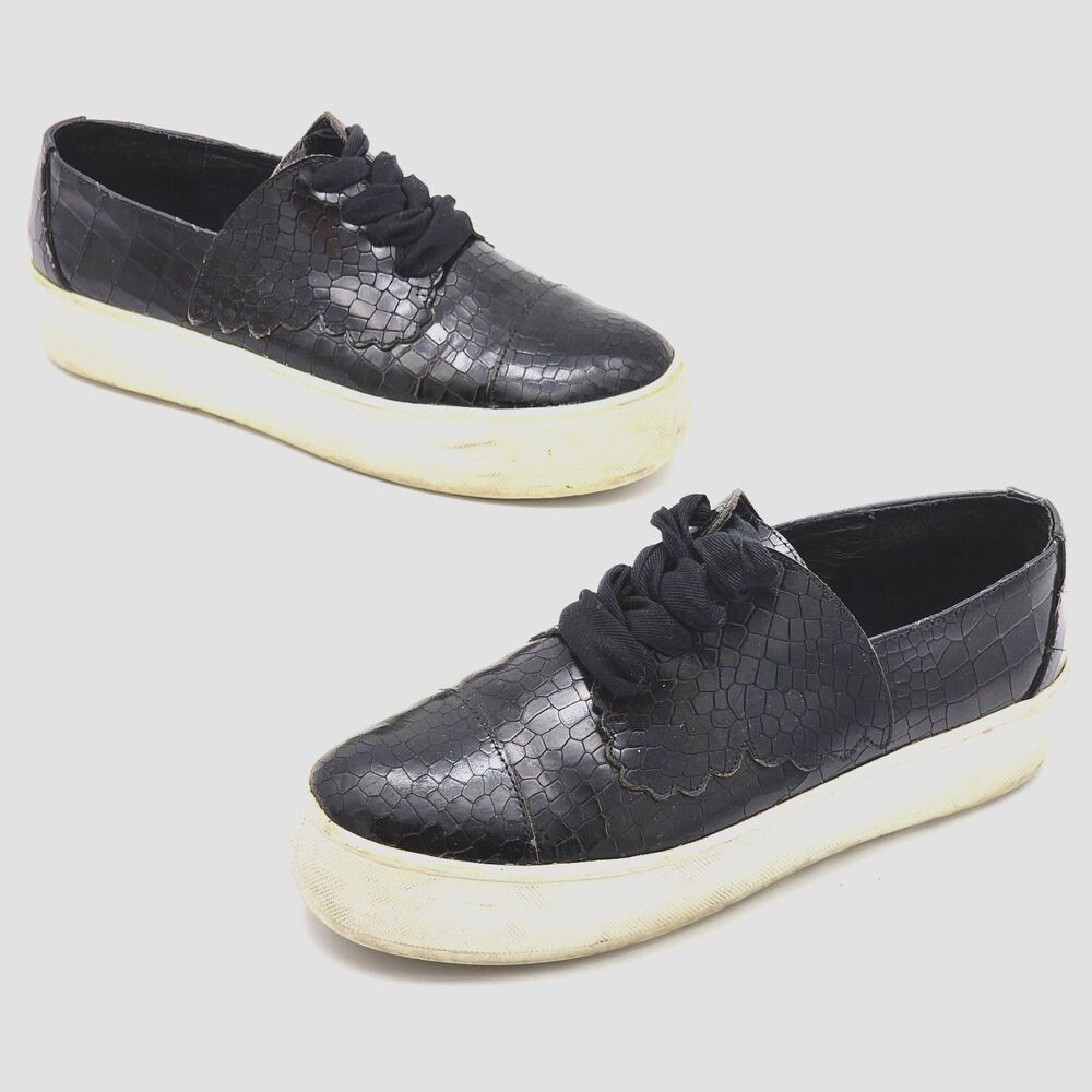 F-Troupe Butterfly Croc-Embossed Lace Up Flatforms Sneaker Shoe Black Size 41 EU